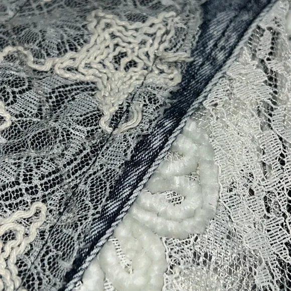 BLUE VELVET lace mix sequin ruffle exaggerated wide leg denim jeans sz XL - Picture 7 of 7